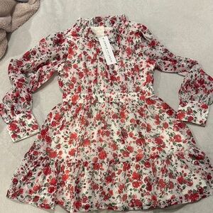 Floral Red and White Kids Dress